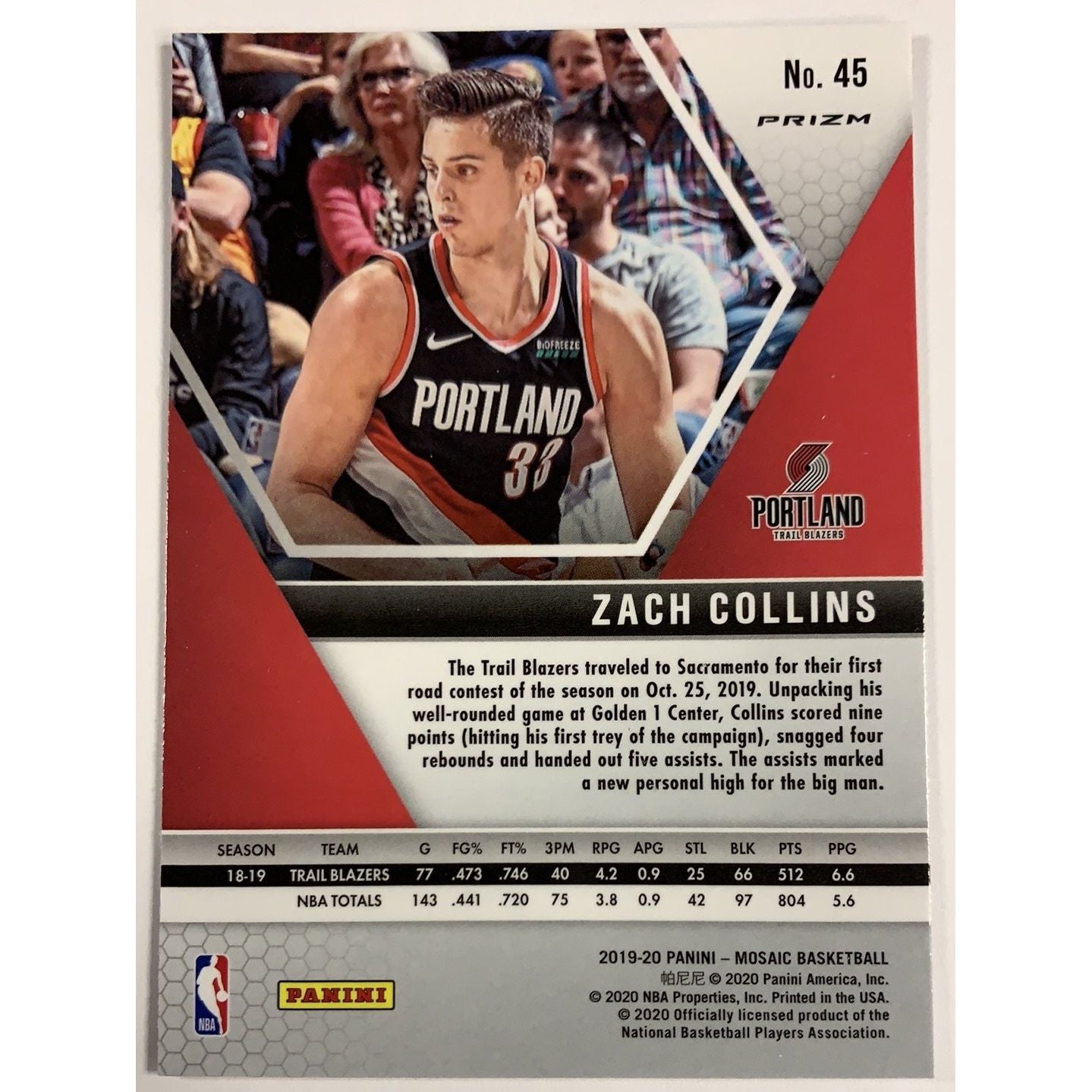 2019-20 Mosaic Zach Collins Pink Prizm | Local Legends Cards & Collectibles