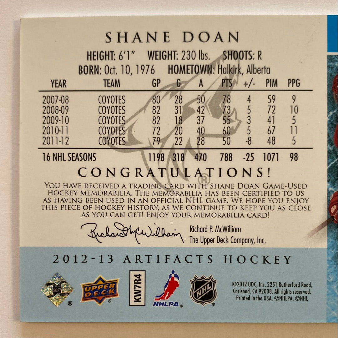 2012-13 Artifacts Shane Doan Silver Dual Jersey Patch /125 | Local Legends Cards & Collectibles