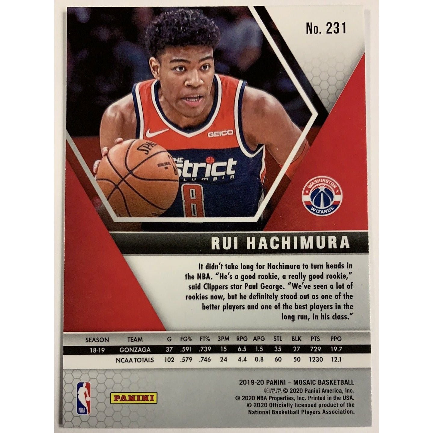 2019-20 Mosaic Rui Hachimura Rookie Card | Local Legends Cards & Collectibles
