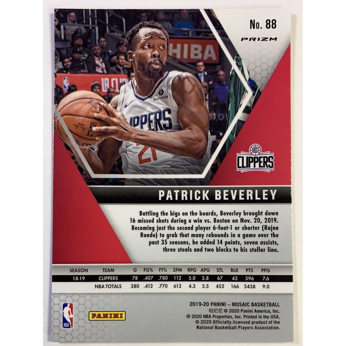 2019-20 Mosaic Patrick Beverley Orange Reactive Prizm | Local Legends Cards & Collectibles
