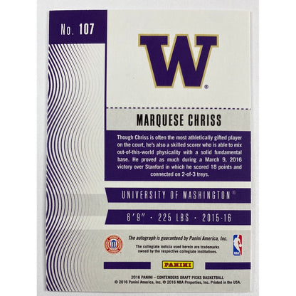 2016-17 Contenders Draft Picks Marquese Chriss College Ticket Auto