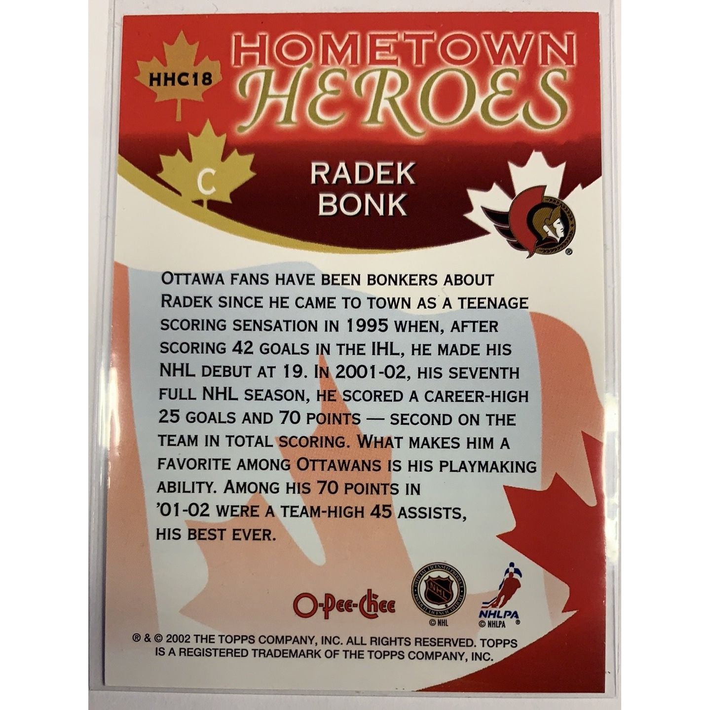 2002 O-Pee-Chee Hometown Heroes Radek Bonk Local Legends Cards & Collectibles