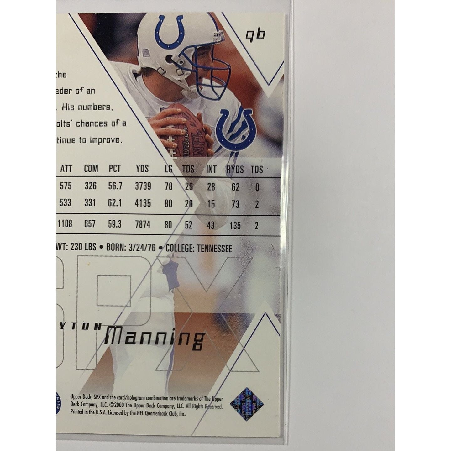 2000 SPx Peyton Manning Base #34 Local Legends Cards & Collectibles