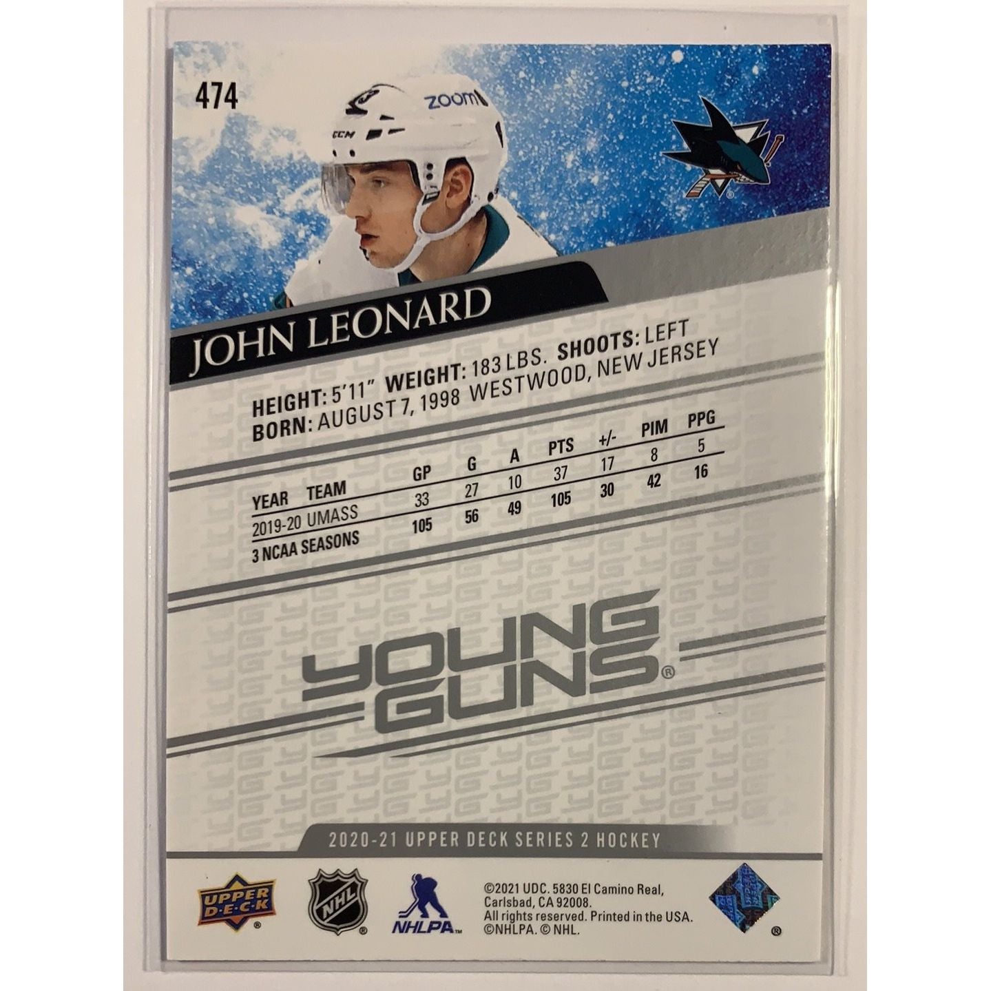 2020-21 Upper Deck Series 2 John Leonard Young Guns | Local Legends Cards & Collectibles