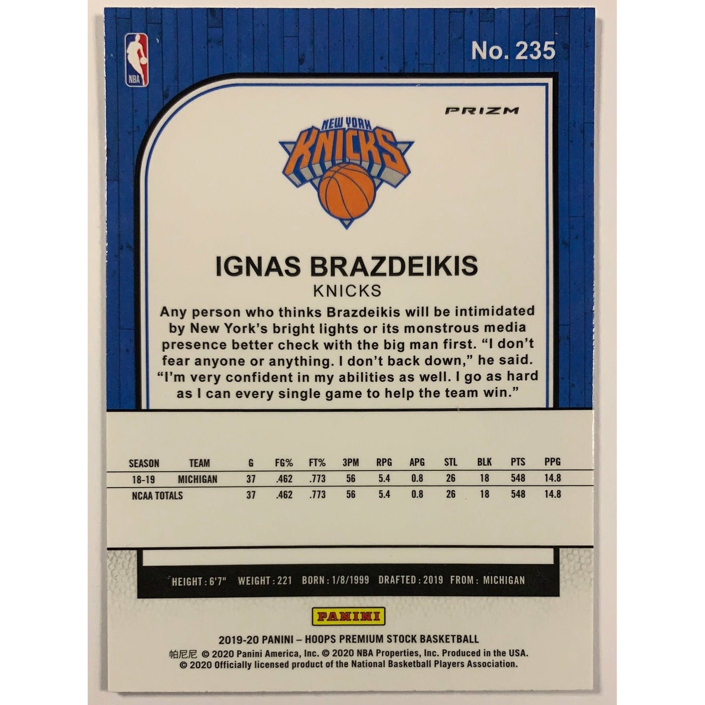 2019-20 Hoops Premium Ignas Brazdeikis Shock Prizm RC Local Legends Cards & Collectibles