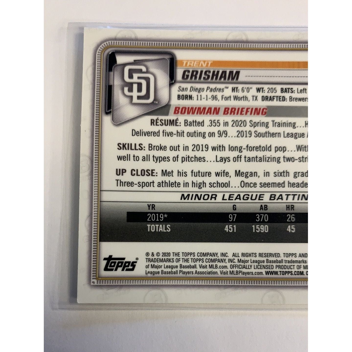 2020 Bowman Chrome Trent Grisham RC | Local Legends Cards & Collectibles