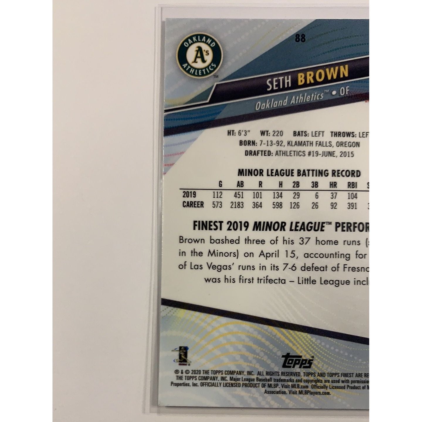 2020 Topps Finest Seth Brown RC | Local Legends Cards & Collectibles