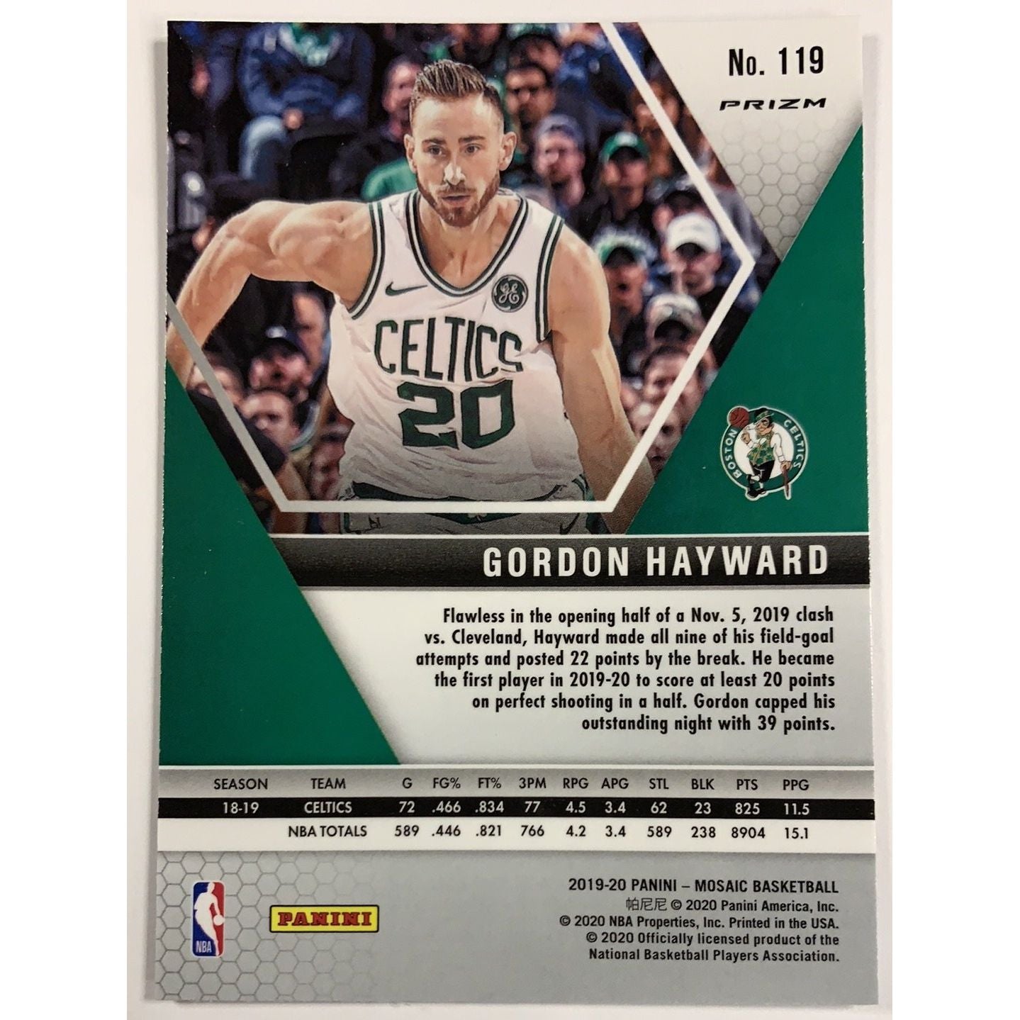 2019-20 Mosaic Gordon Hayward Orange Reactive Prizm | Local Legends Cards & Collectibles