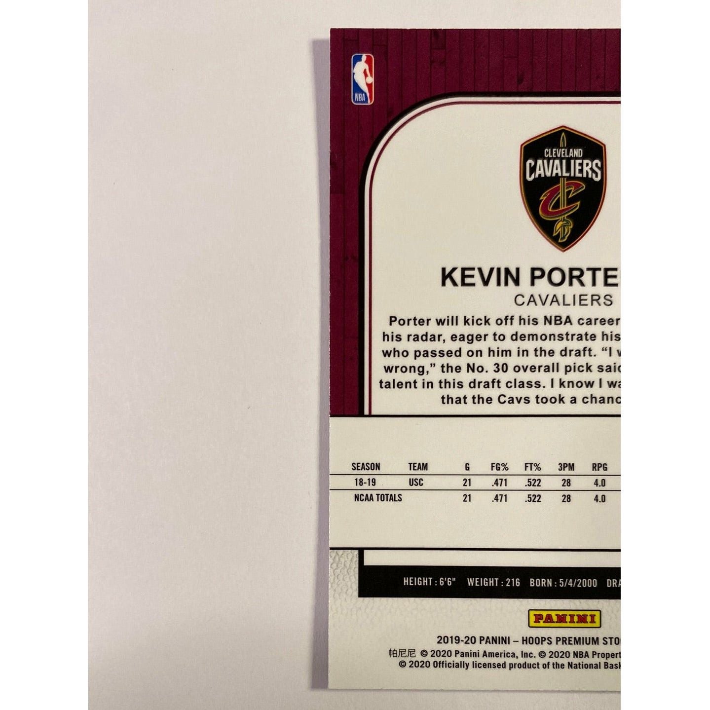 2019-20 Hoops Premium Stock Kevin Porter Jr Purple Fast Break Prizm RC | Local Legends Cards & Collectibles