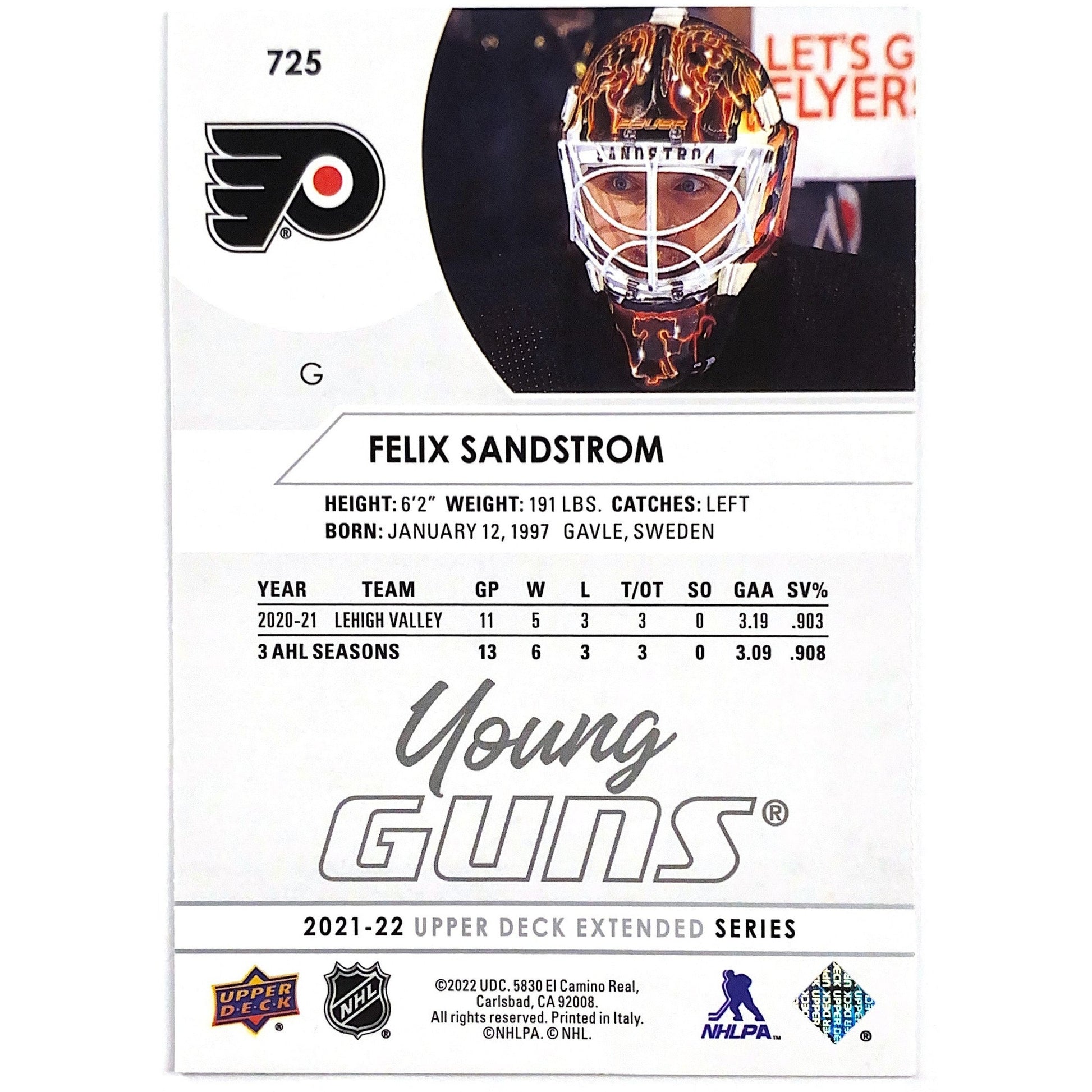 2021-22 Upper Deck Extended Series Felix Sandstrom Young Guns | Local Legends Cards & Collectibles