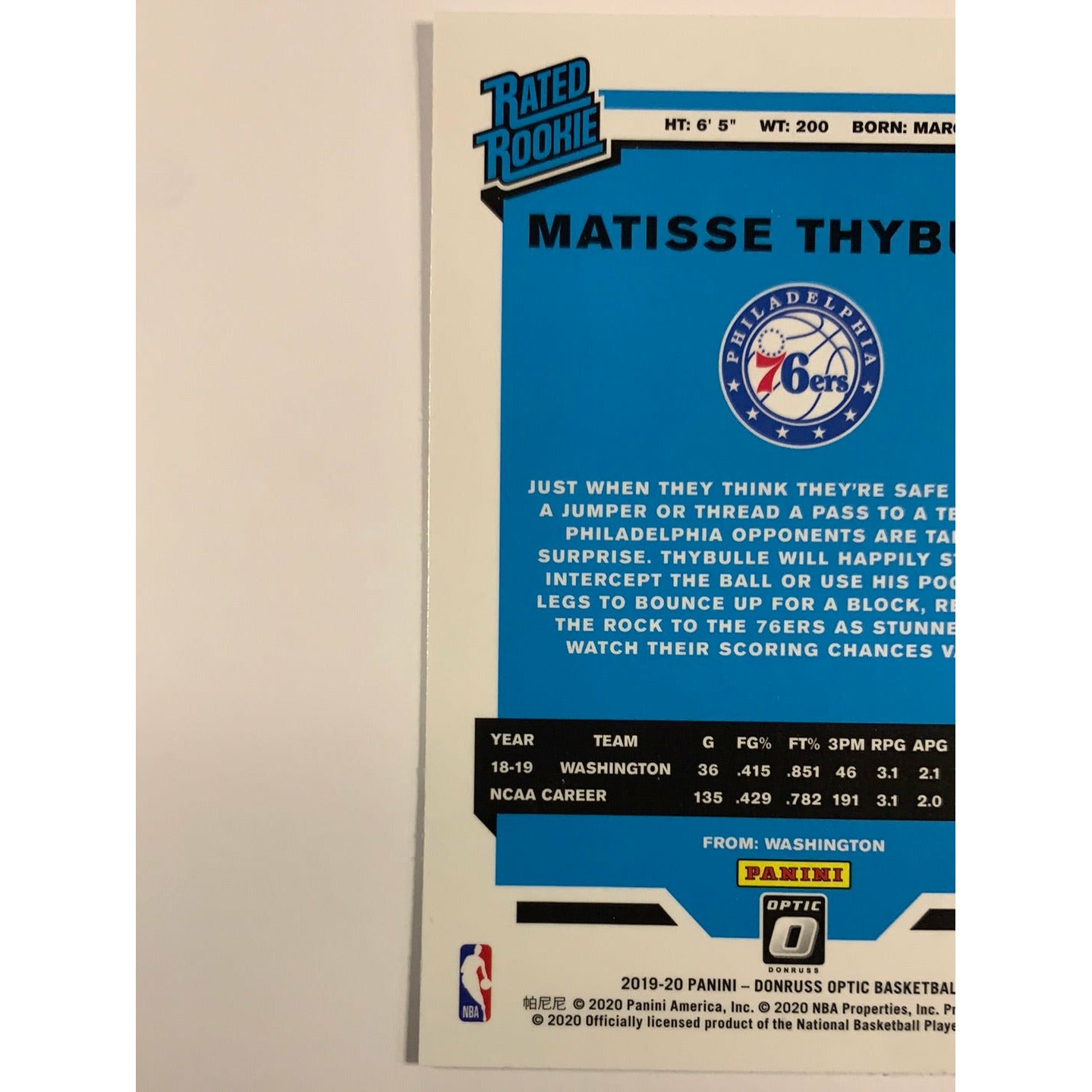 2019-20 Donruss Optic Matisse Thybulle Rated Rookie | Local Legends Cards & Collectibles