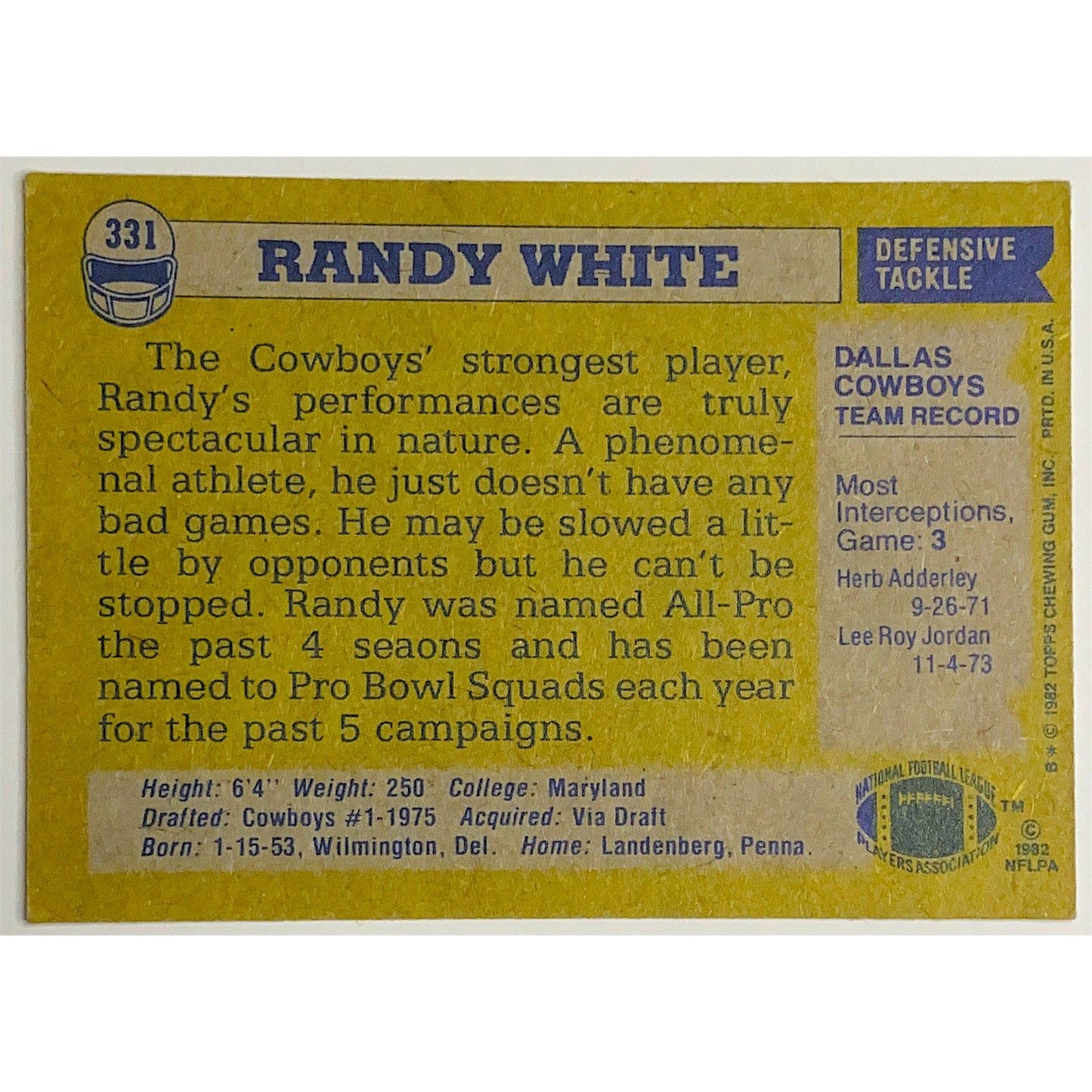 1982 Topps Randy White NFC All Pro #331