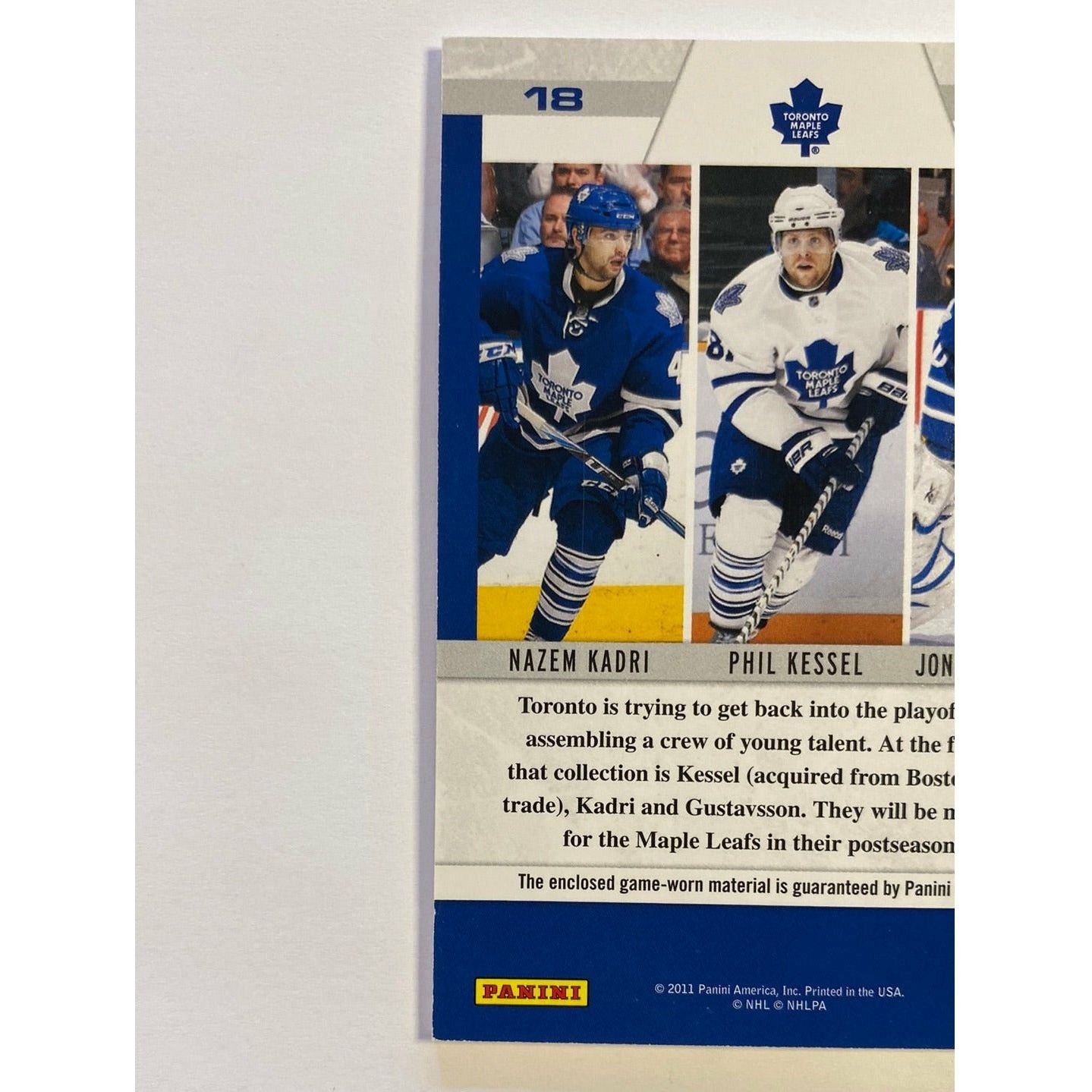 2011-12 Panini Zenith Nazem Kadri Phill Kessel Jonás Gustavsson Mozaics Jersey Patch