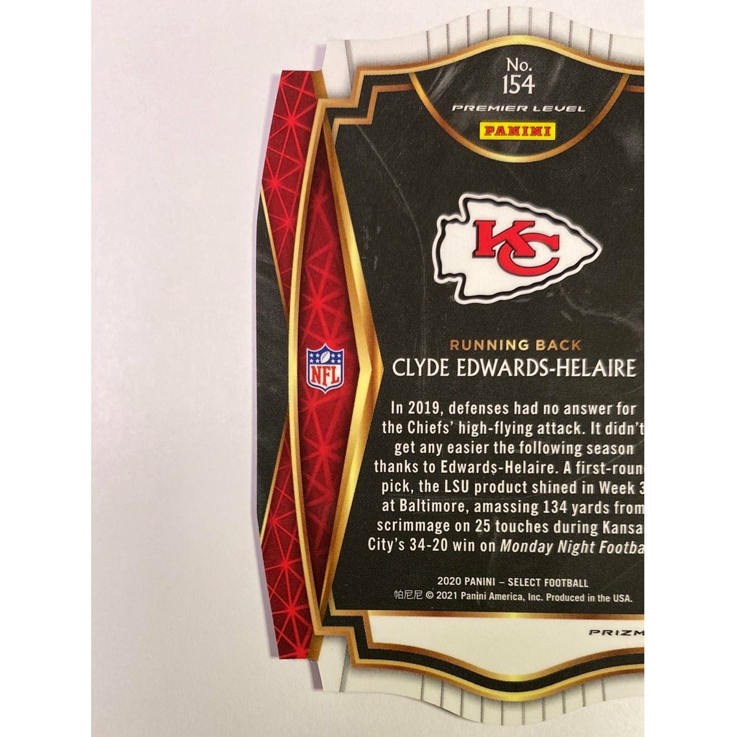 2020 Select Clyde Edwards-Helaire Premier Level Maroon Die cut Prizm RC | Local Legends Cards & Collectibles