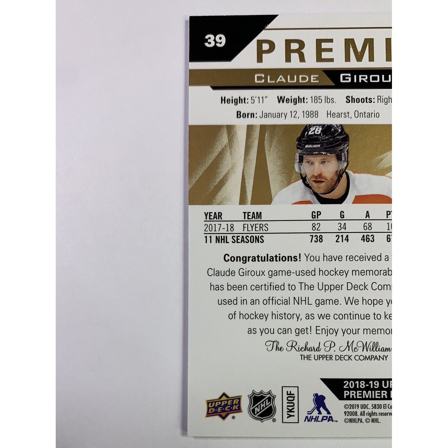 2018-19 Premier Claude Giroux Jersey Patch Local Legends Cards & Collectibles