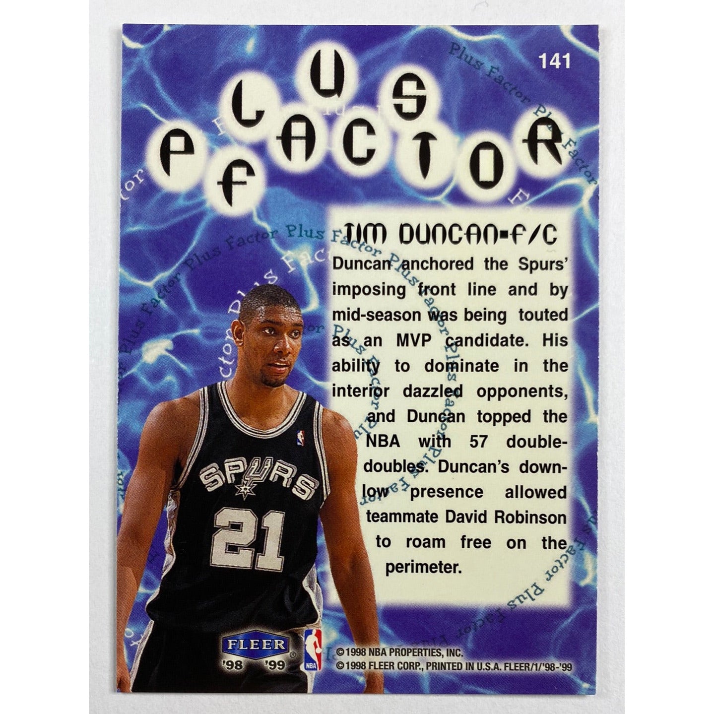 1998-99 Fleer Tim Duncan Plus Factor | Local Legends Cards & Collectibles