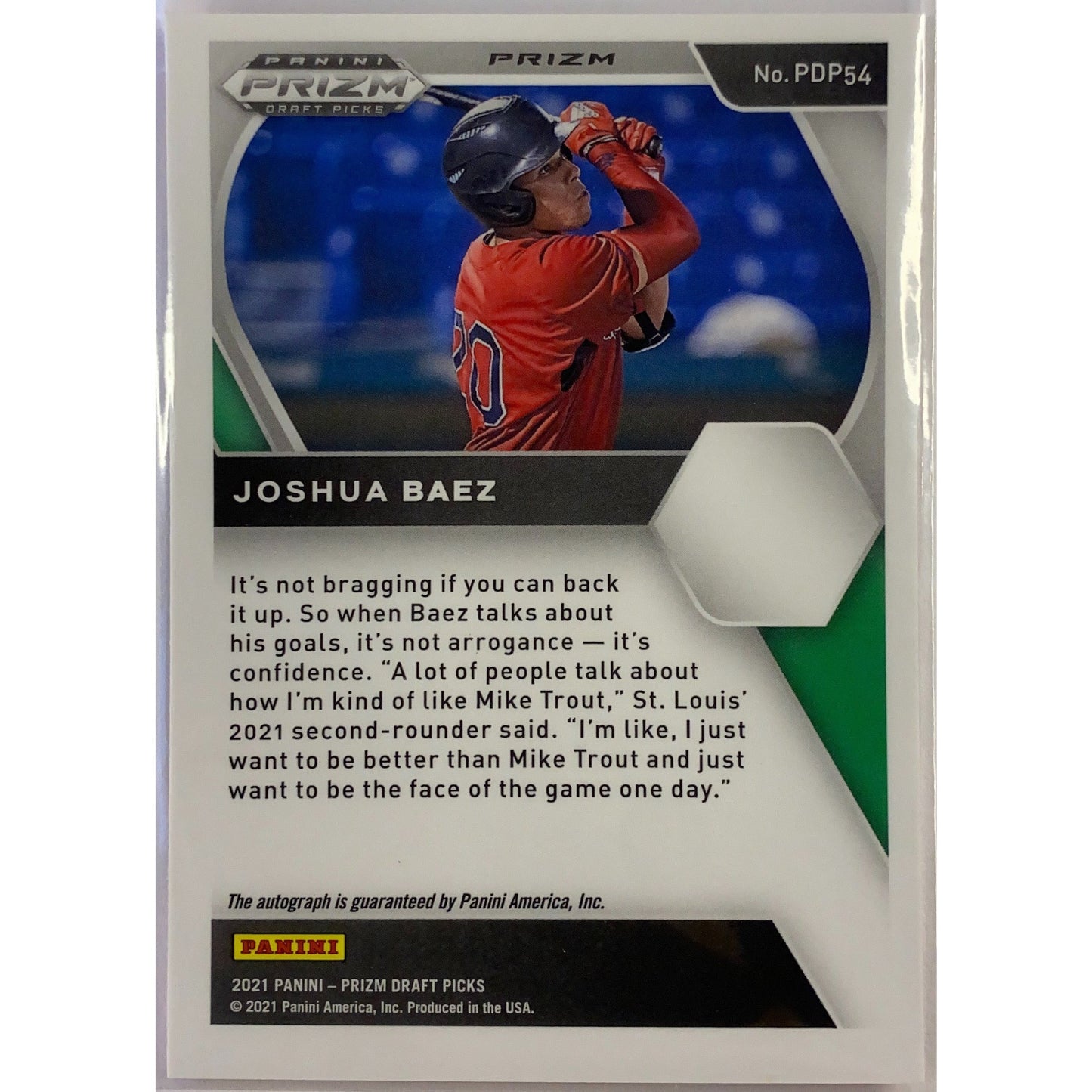 2021 Prizm Draft Picks Joshua Baez Pink Velocity Auto