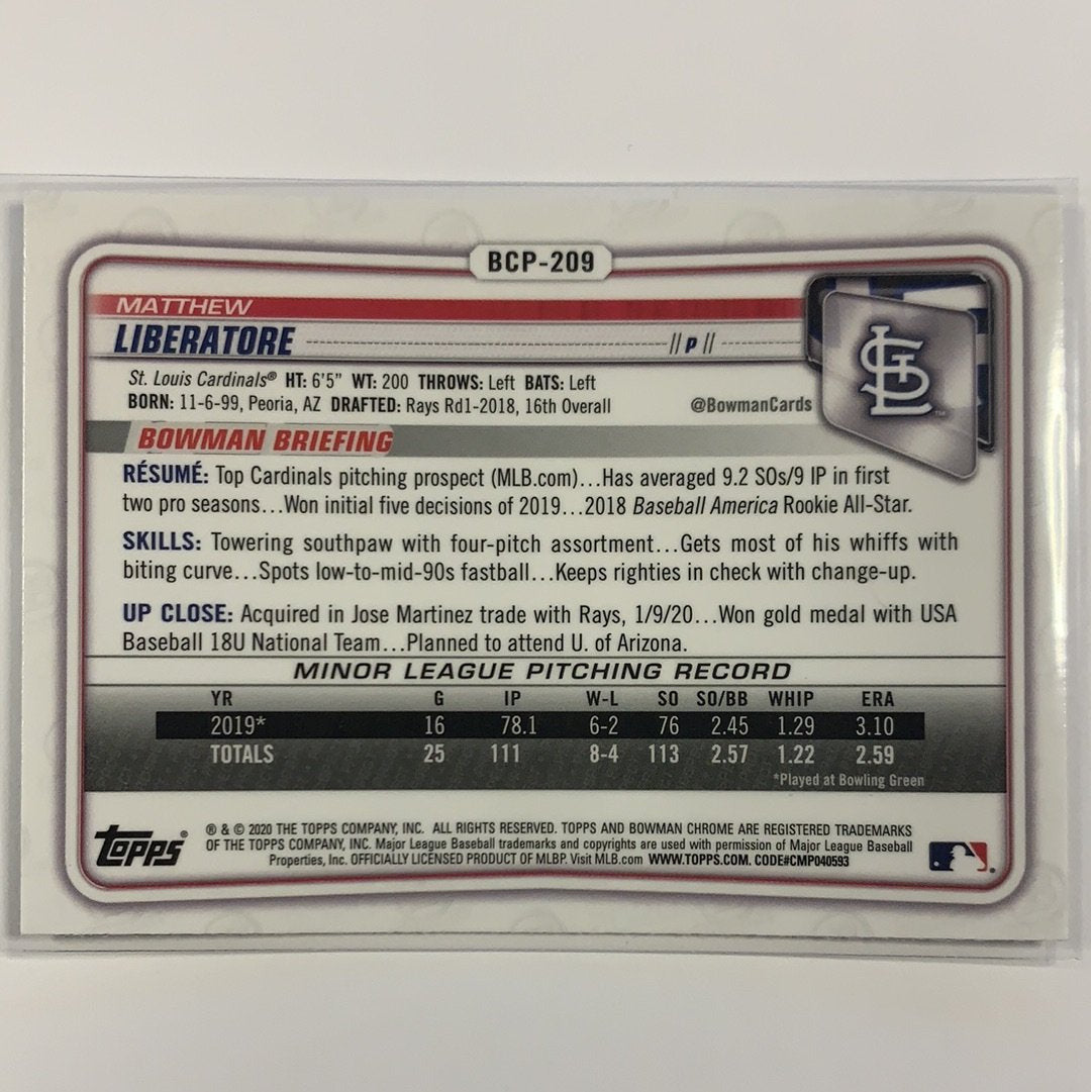 2020 Bowman Chrome Matthew Liberatore Mojo Refractor Local Legends Cards & Collectibles