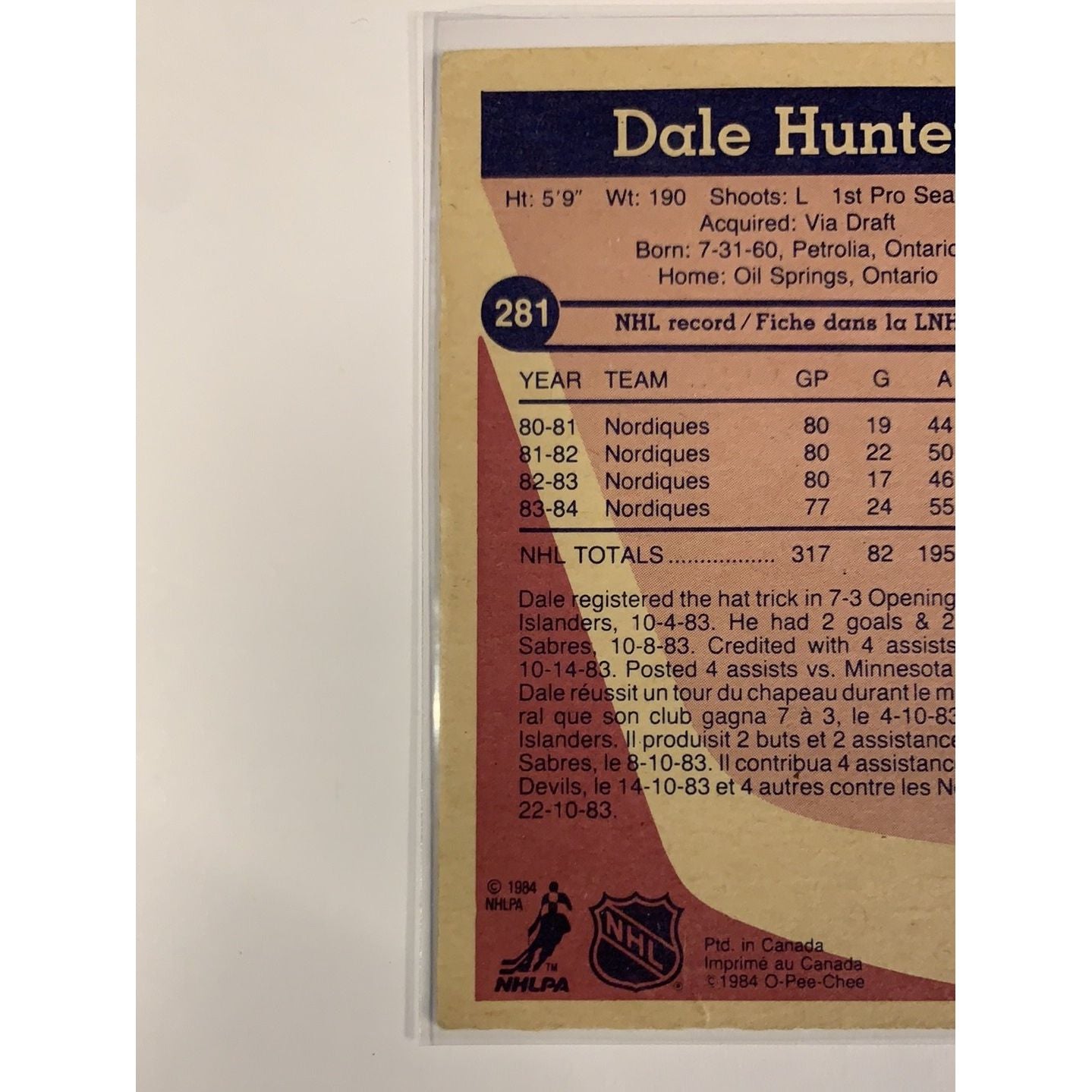 1984-85 O-Pee-Chee Dale Hunter Base #282 Local Legends Cards & Collectibles