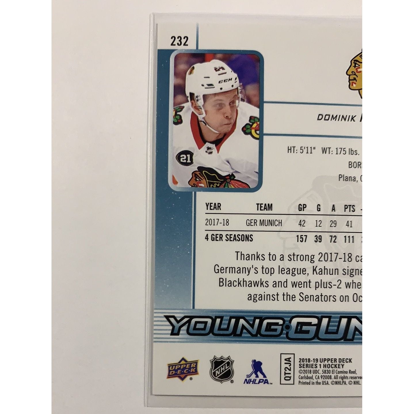 2018-19 Upper Deck Series 1 Dominik Kahun Young Guns | Local Legends Cards & Collectibles