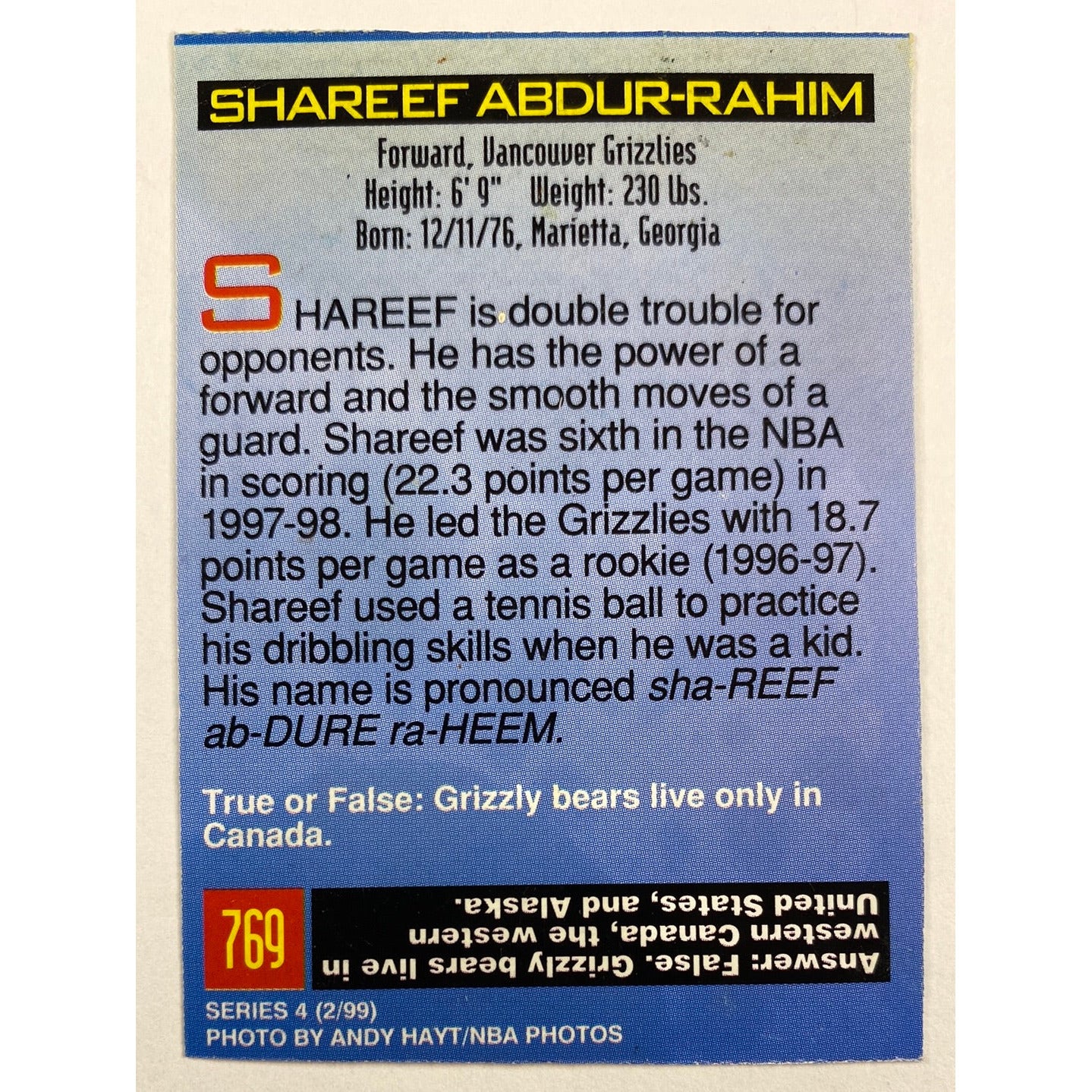 Sports Illustrated Kids Shareef Abdur-Rahim Clipping | Local Legends Cards & Collectibles