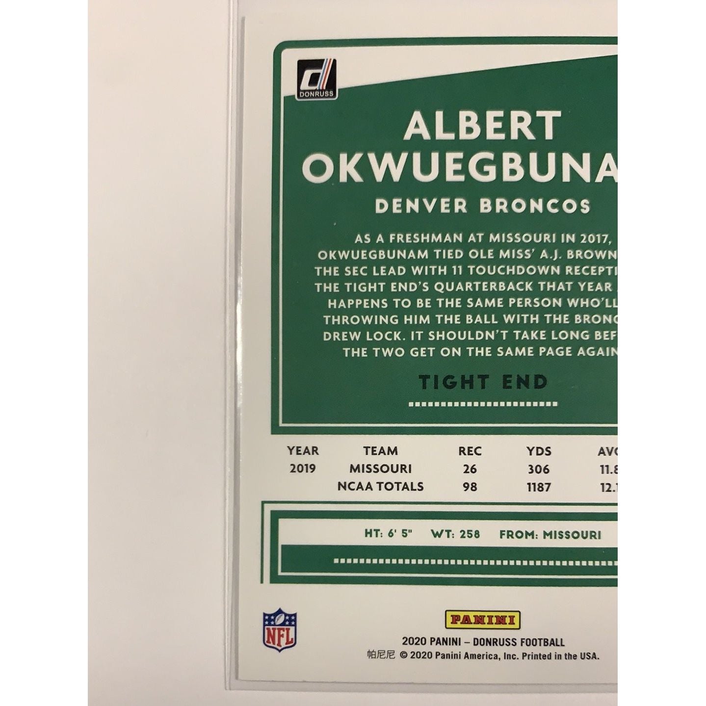 2020 Donruss Albert Okwuegbunam RC | Local Legends Cards & Collectibles