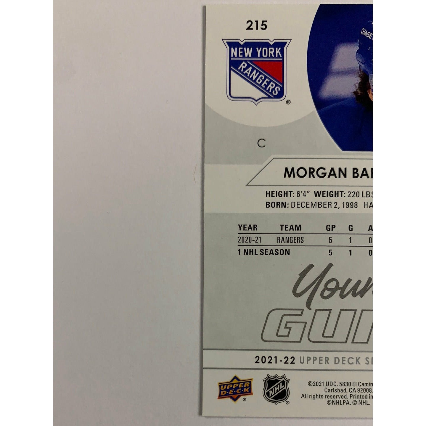 2021-22 Upper Deck Series 1 Morgan Barron Young Guns | Local Legends Cards & Collectibles