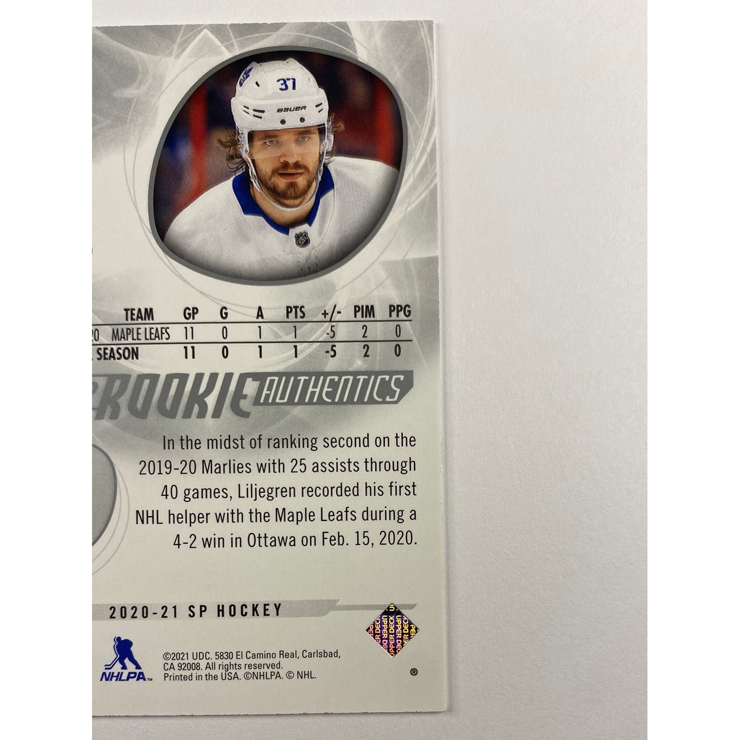 2020-21 SP Authentics Timothy Liljegren Rookie Authentics /2299
