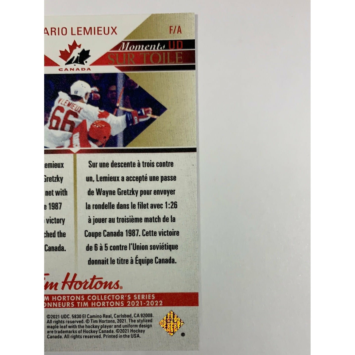 2021-22 Tim Hortons Mario Lemieux Canvas Moments