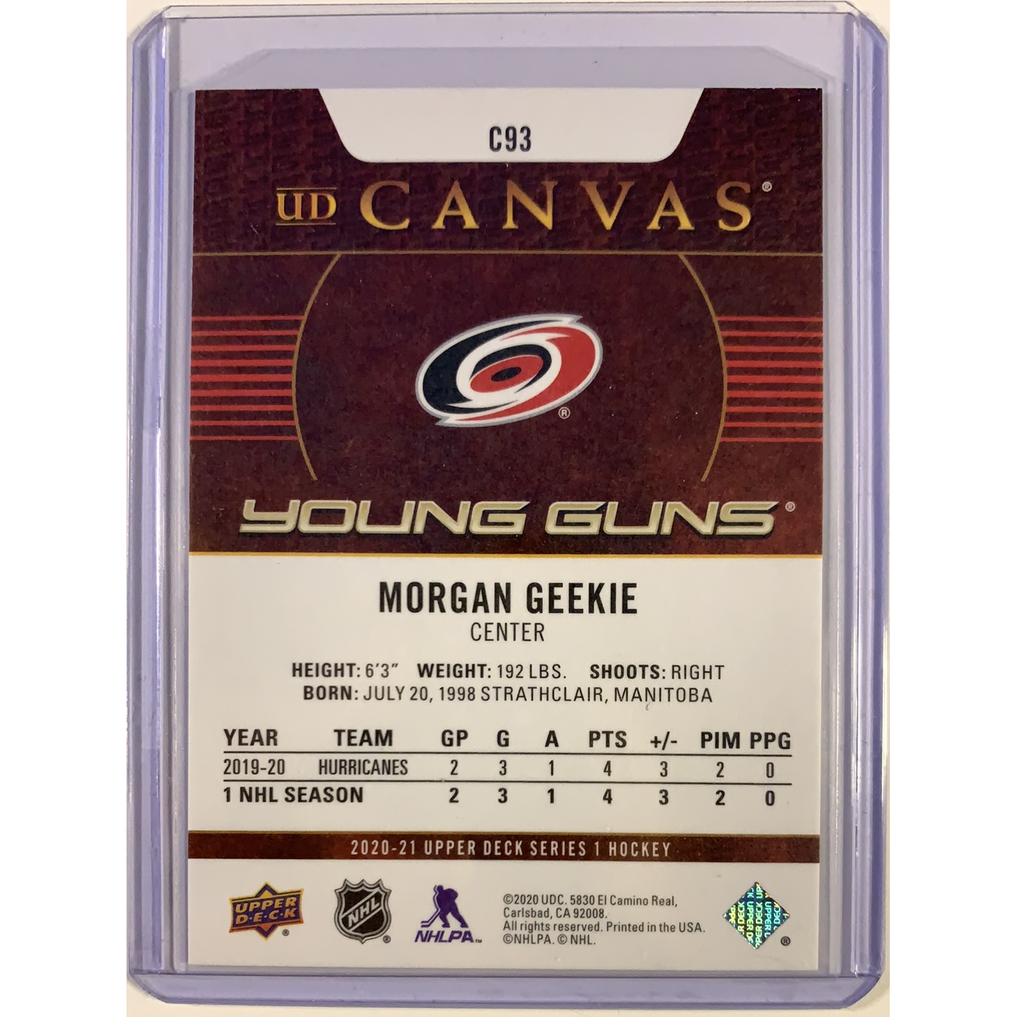 2020-21 Upper Deck Series 1 Morgan Geekie Young Guns Canvas  Local Legends Cards & Collectibles