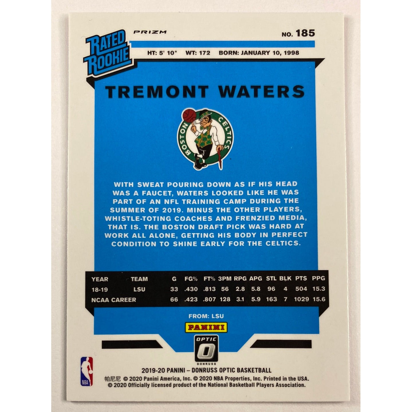 2019-20 Donruss Optic Tremont Waters Hyper Pink Rated Rookie | Local Legends Cards & Collectibles