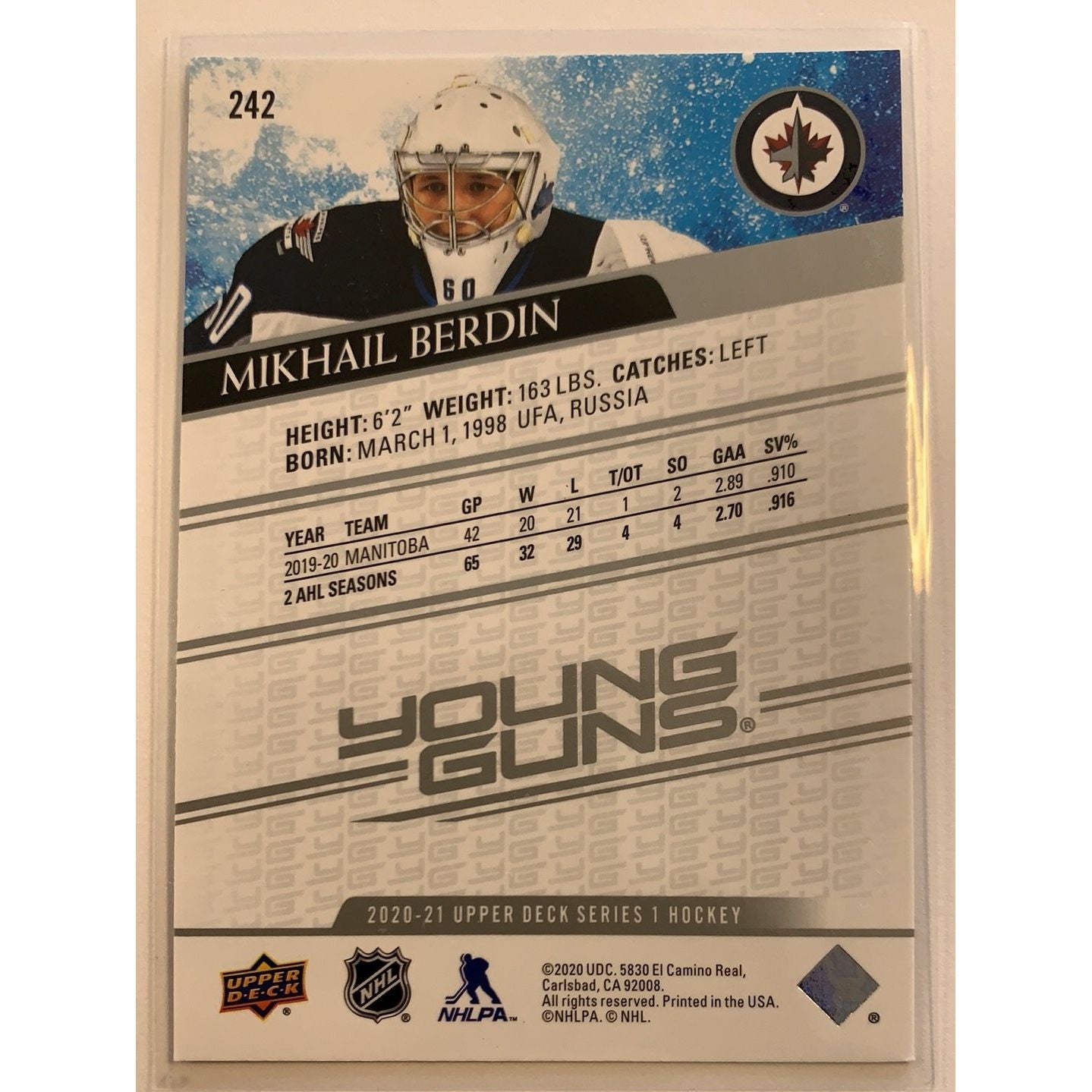2020-21 Upper Deck Series 1 Mikhail Berdin Young Guns | Local Legends Cards & Collectibles