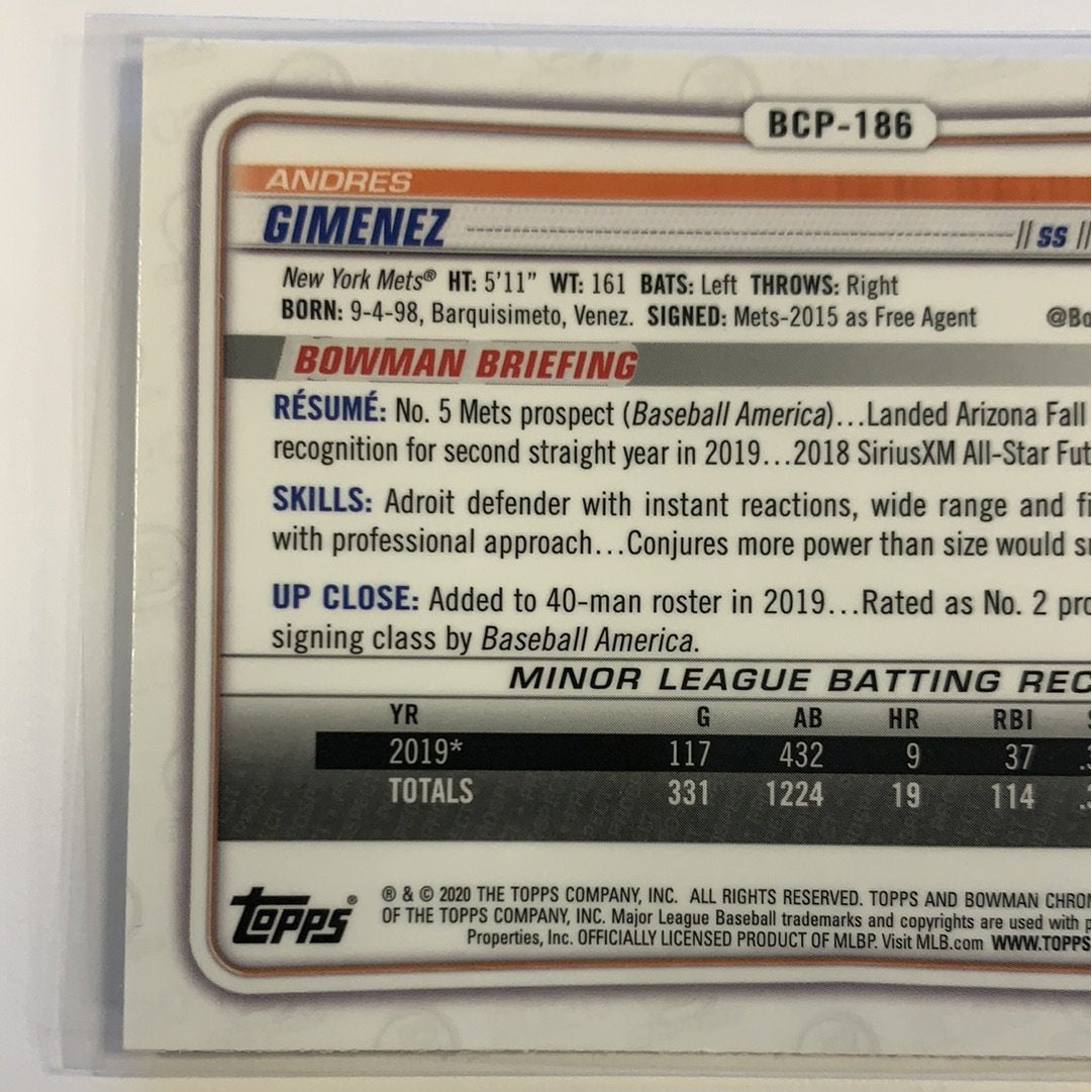 2020 Bowman Chrome Andres Gimenez Mojo Refractor Local Legends Cards & Collectibles