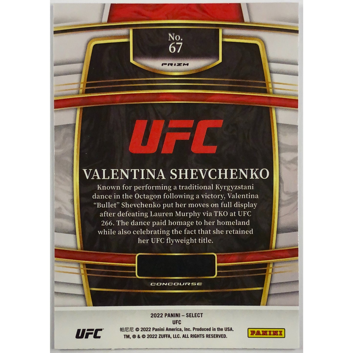 2022 Select Valentina Shevchenko Silver Holo Prizm