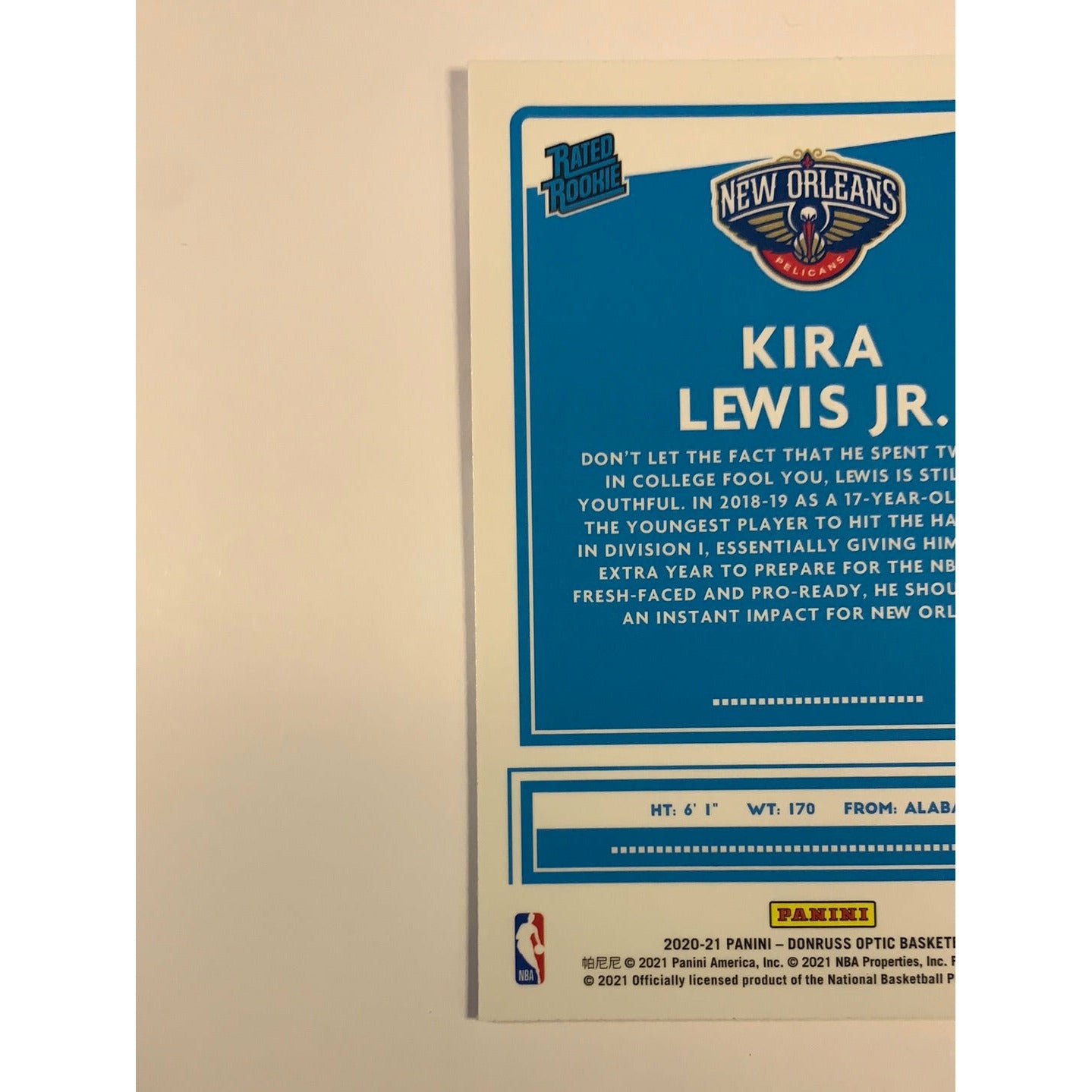2020-21 Donruss Optic Kira Lewis Jr Rated Rookie