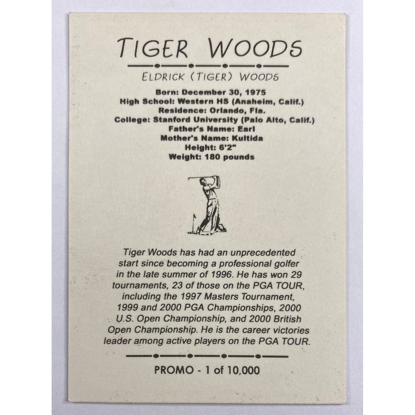 2001 Tiger Woods Golf Superstar Rookie Promo /10000
