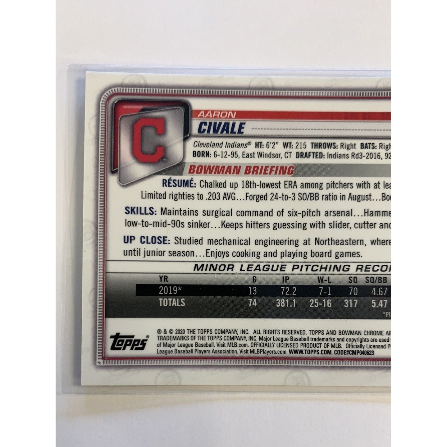 2020 Bowman Chrome Aaron Civale RC | Local Legends Cards & Collectibles