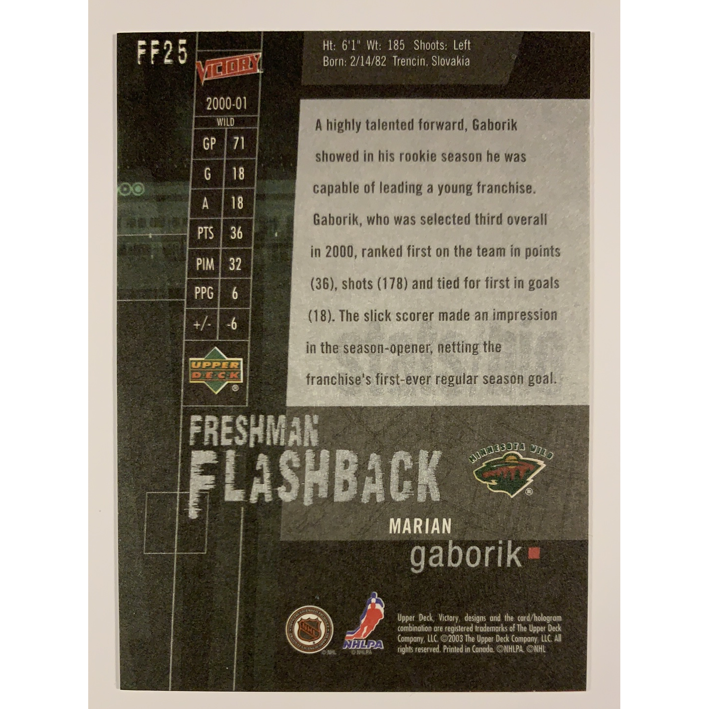  2003-04 Upper Deck Victory Marian Gaborik Freshman Flashback  Local Legends Cards & Collectibles