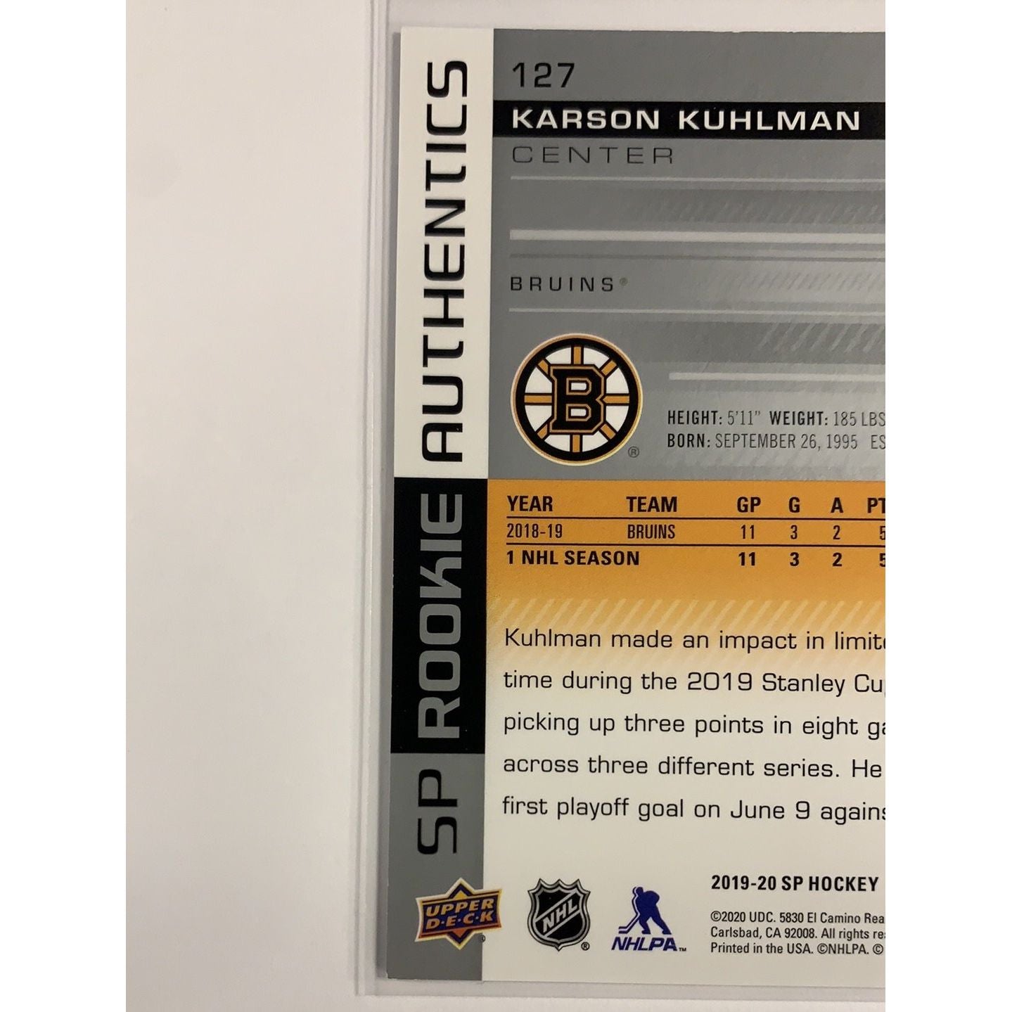 2019-20 SP Karson Kuhlman Rookie Authentics | Local Legends Cards & Collectibles