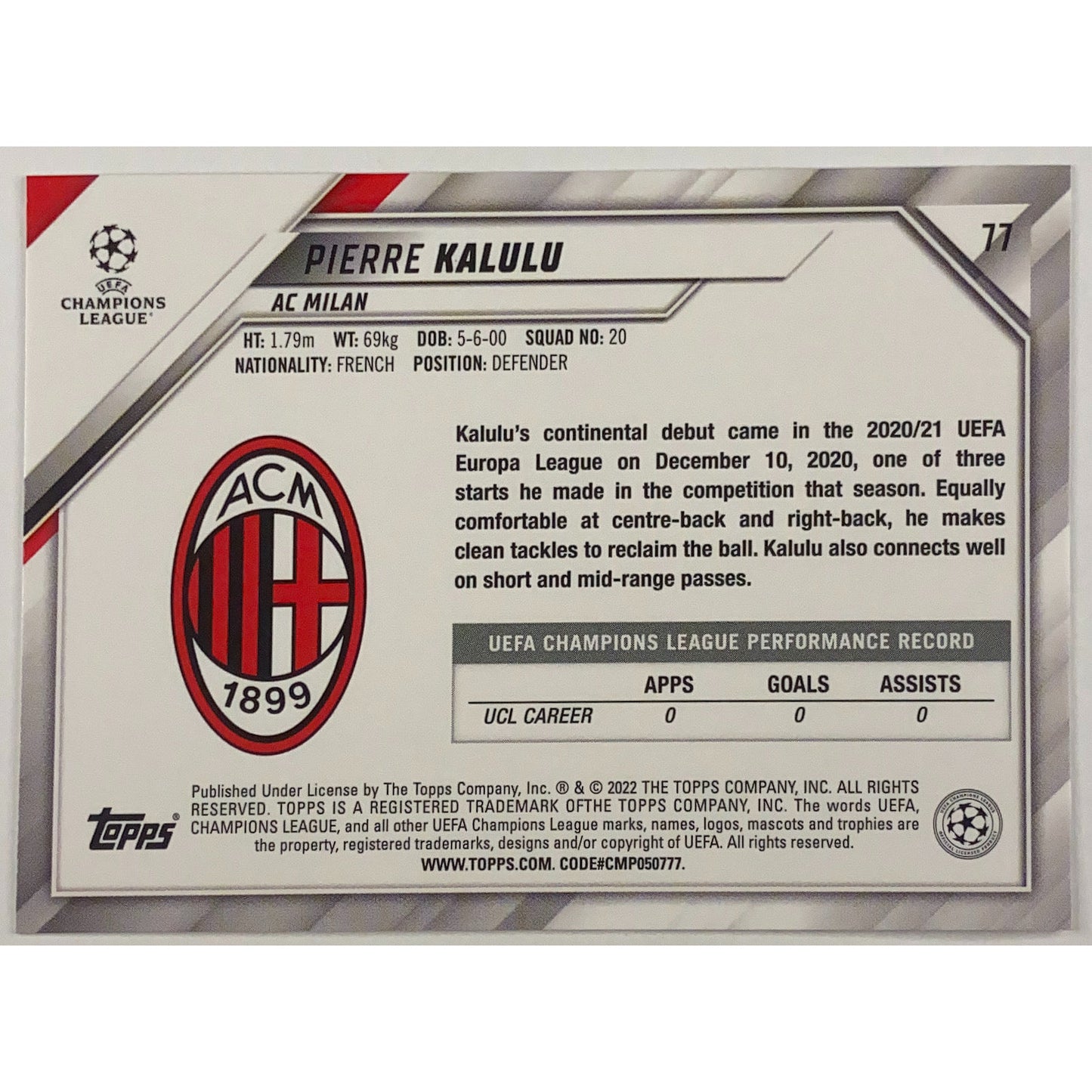 2022 Topps Chrome Pierre Kalulu RC | Local Legends Cards & Collectibles