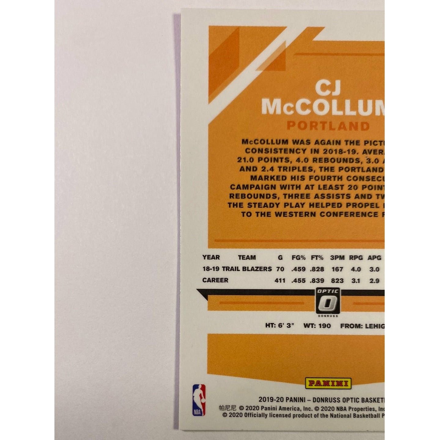 2019-20 Donruss Optic CJ McCollum Pink Hyper Prizm | Local Legends Cards & Collectibles