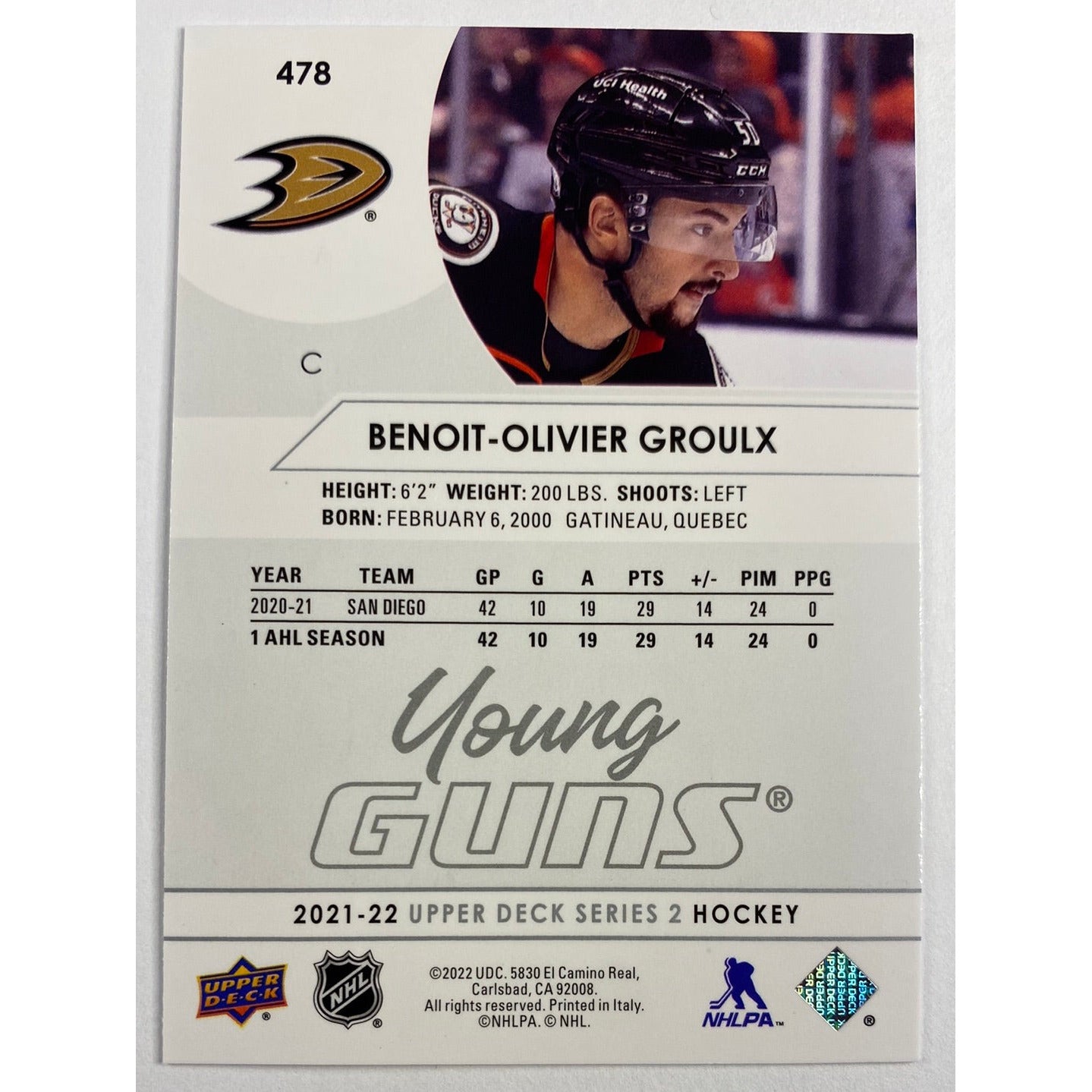 2021-22 Upper Deck Series 2 Benoit-Olivier Groulx Young Guns | Local Legends Cards & Collectibles
