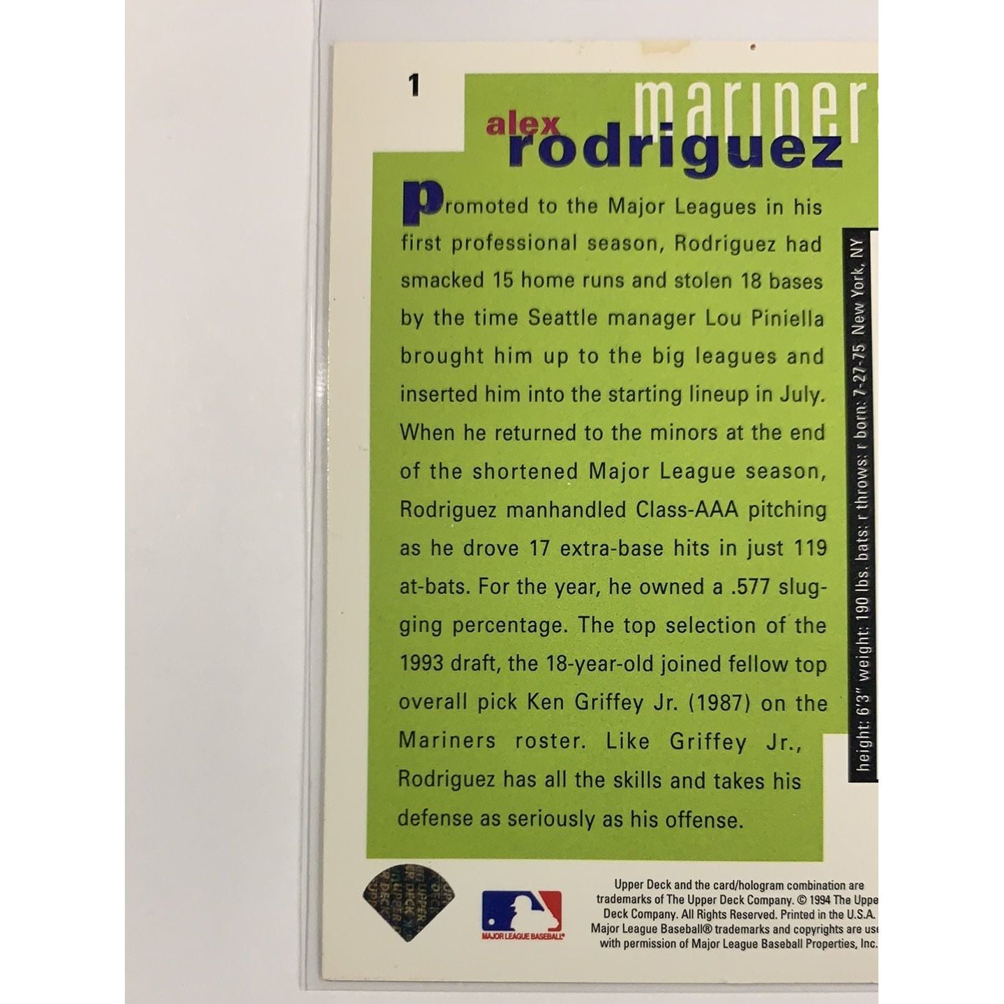 1995 Upper Deck Collectors Choice Alex Rodriguez Rookie Card Local Legends Cards & Collectibles
