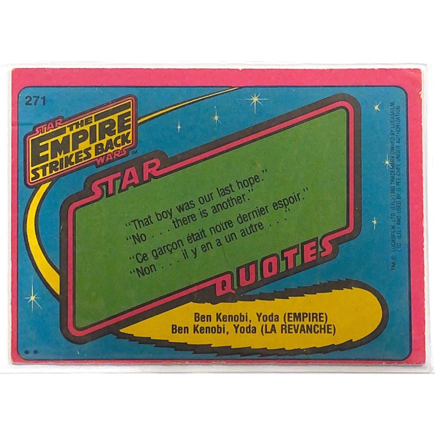 1980 O-Pee-Chee Star Wars The Empire Strikes Back Darth Vader #271 Local Legends Cards & Collectibles