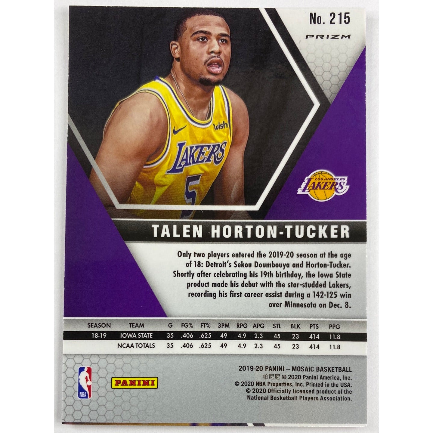 2019-20 Mosaic Talen Horton-Tucker Blue Reactive Prizm RC | Local Legends Cards & Collectibles