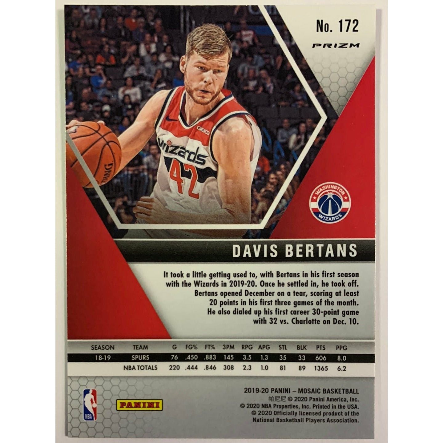 2019-20 Mosaic Davis Bertans Gold Wave Prizm