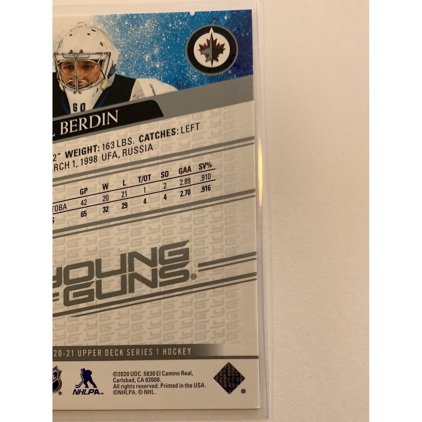 2020-21 Upper Deck Series 1 Mikhail Berdin Young Guns | Local Legends Cards & Collectibles