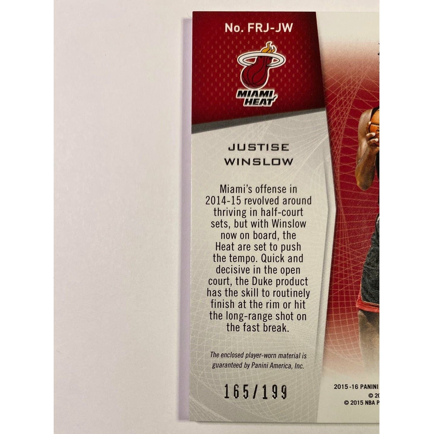 2015-16 Totally Certified Justise Winslow Fabric of the Game RC /199 | Local Legends Cards & Collectibles