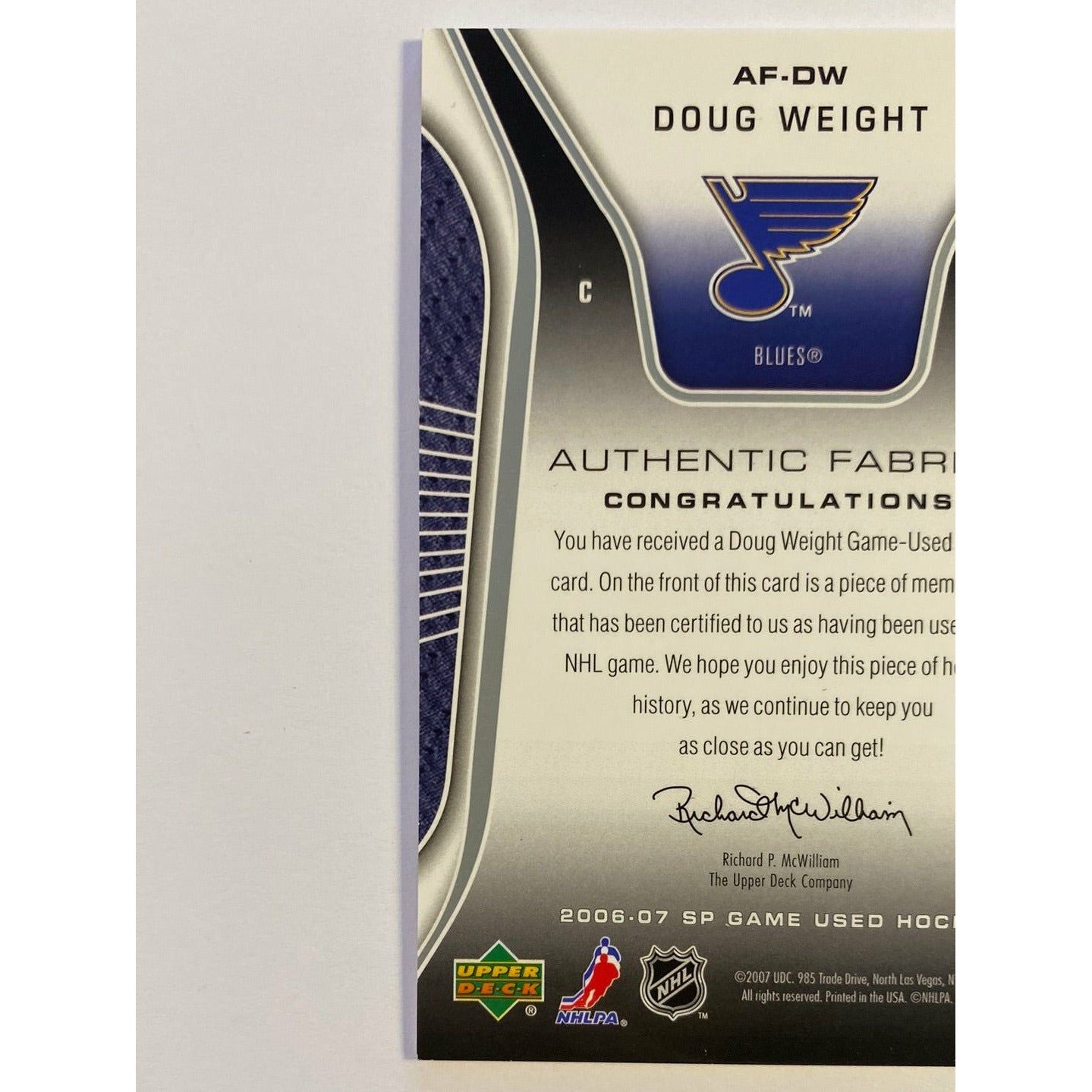 2006-07 SP Game Used Doug Weight Authentic Fabrics | Local Legends Cards & Collectibles