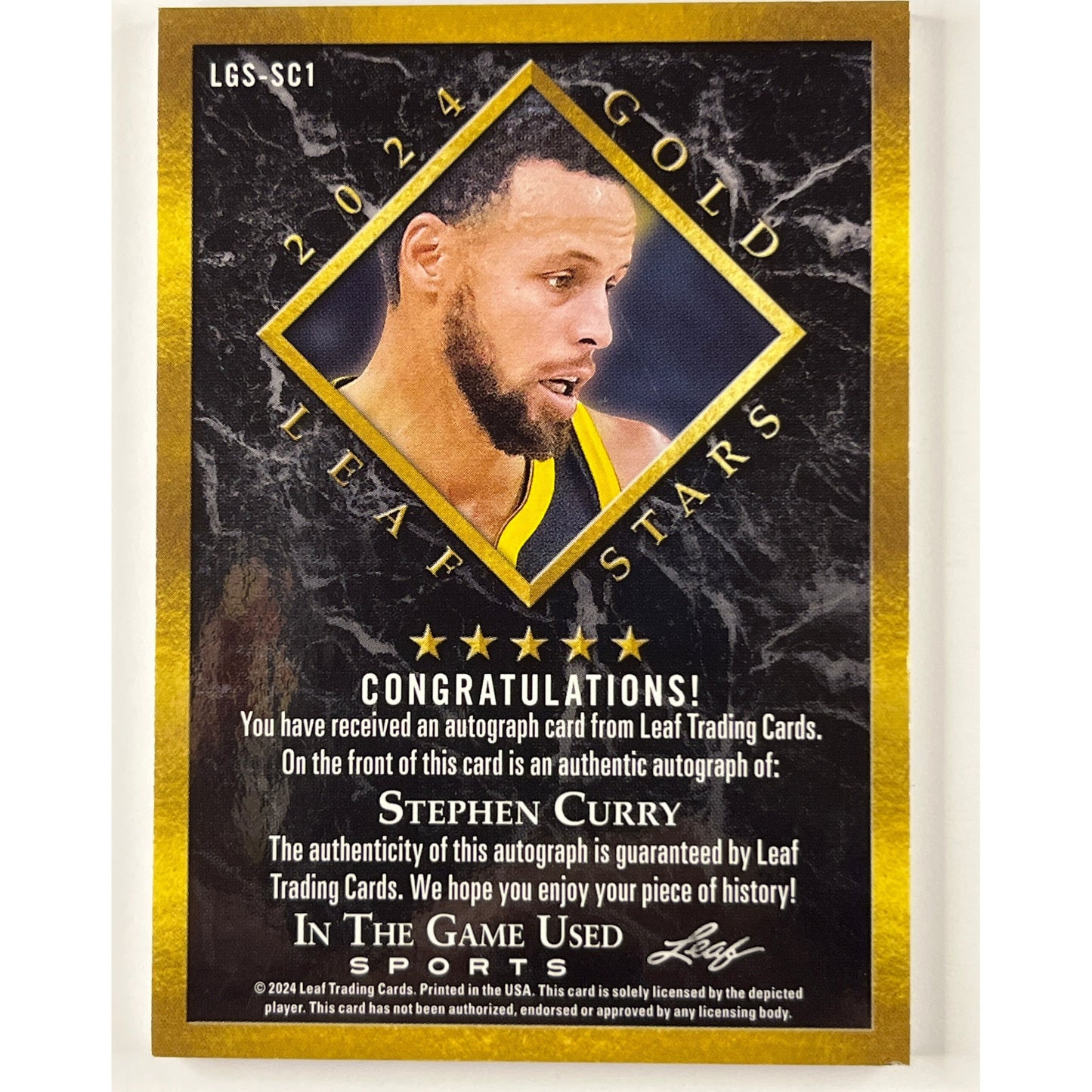 2024 Leaf In The Game Used Sports Stephen Curry Gold Stars Auto /25